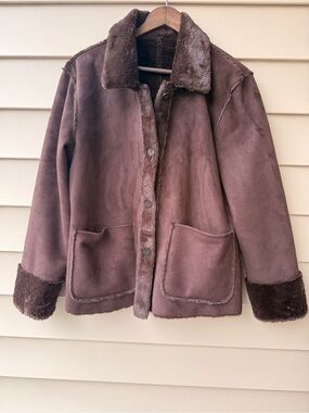 NEW Brandon Thomas Reversible Faux Shearling Jacket Medium Chocolate Brown